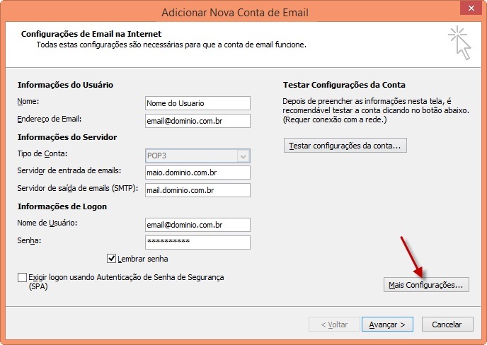 Configurar E-mails POP3 no Outlook - Base de Conhecimento - DacSolution